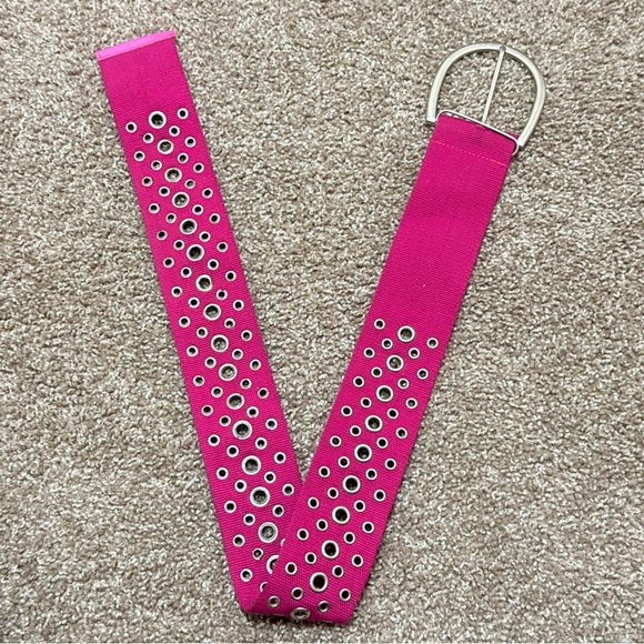 Hot Pink Grommet Belt Y2K Wide Canvas Silver D Ring Statement Punk Scene Goth - Picture 4 of 9